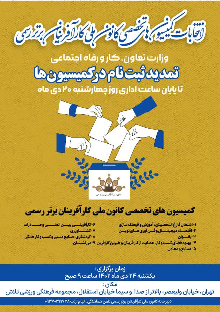 نتایج اولین دوره انتخابات کمیسیون های تخصصی کانون ملی کارآفرینان برتر رسمی کشور